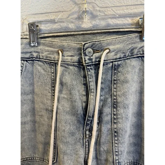 American Eagle Womens Acid Wash Cargo Jogger Jeans Light Blue Drawstring Denim - Picture 4 of 15